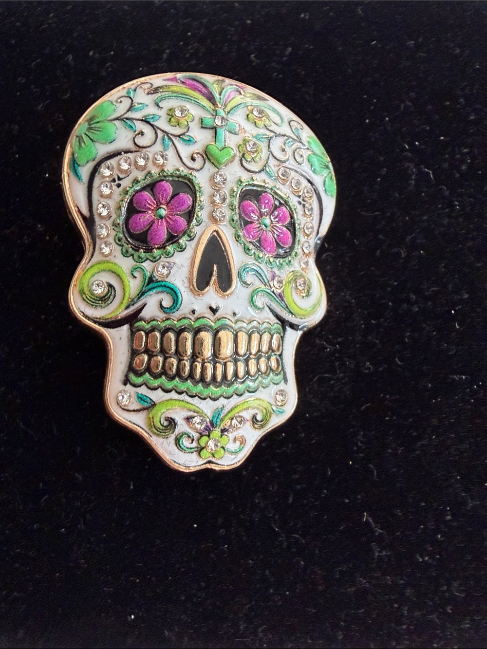 Decorative Sugar Skull Accent Pin in White, Green & Pink - Unbranded